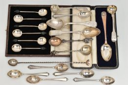 ASSORTED SILVER SPOONS, to include a cased silver spoon, shell detail to the handle, hallmarked 'C W