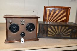 A GECOPHONE B.C. 3000 WIRELESS RADIO RECEIVER IN MAHOGANY CASE, together with an Amplion speaker