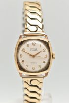 A 9CT GOLD 'AVIA' WRISTWATCH, manual wind, round silver dial signed 'Avia 17 Jewels, Incabloc',