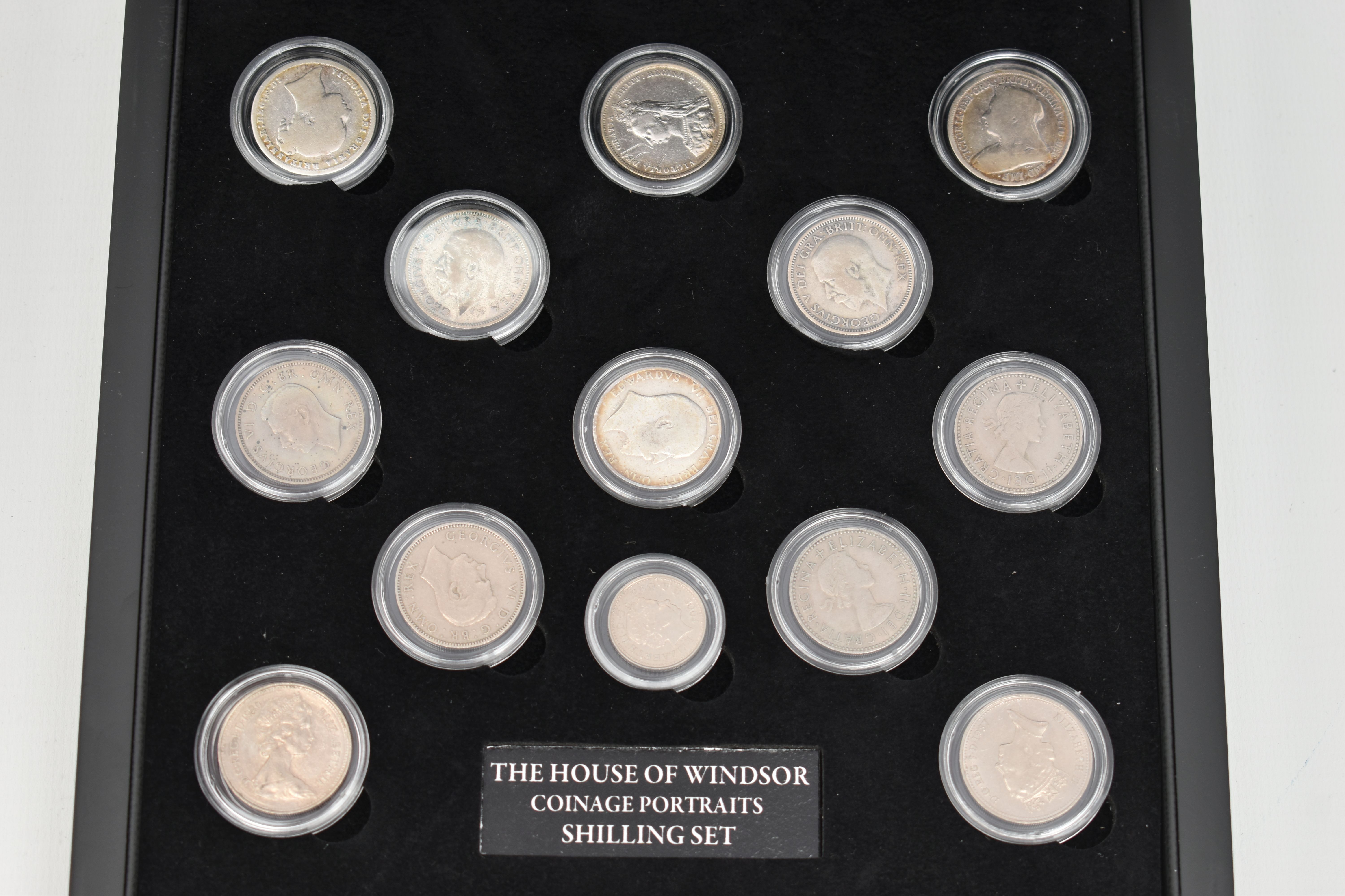 A CASED SET OF COMMEMORATIVE COINS, The House of Windsor coinage portraits shilling set by The - Image 2 of 6