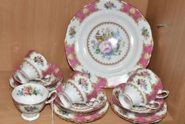 AN EIGHTEEN PIECE ROYAL ALBERT 'LADY CARLYLE' PART TEA SET, comprising a dinner plate, six tea