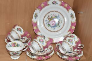 AN EIGHTEEN PIECE ROYAL ALBERT 'LADY CARLYLE' PART TEA SET, comprising a dinner plate, six tea