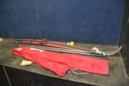 A PAIR OF VINTAGE TRAK MARATHON-C NOWAX SKI'S 200cm long with boot clips and a pair of poles