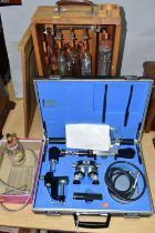 A CASED THACKRAY MEDI SCOPE MICROSCOPE, contents not checked but appears largely complete, with a