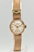 A LADIES 9CT GOLD 'J.W.BENSON' WRISTWATCH, manual wind, round silvered dial signed 'J.W.Benson,