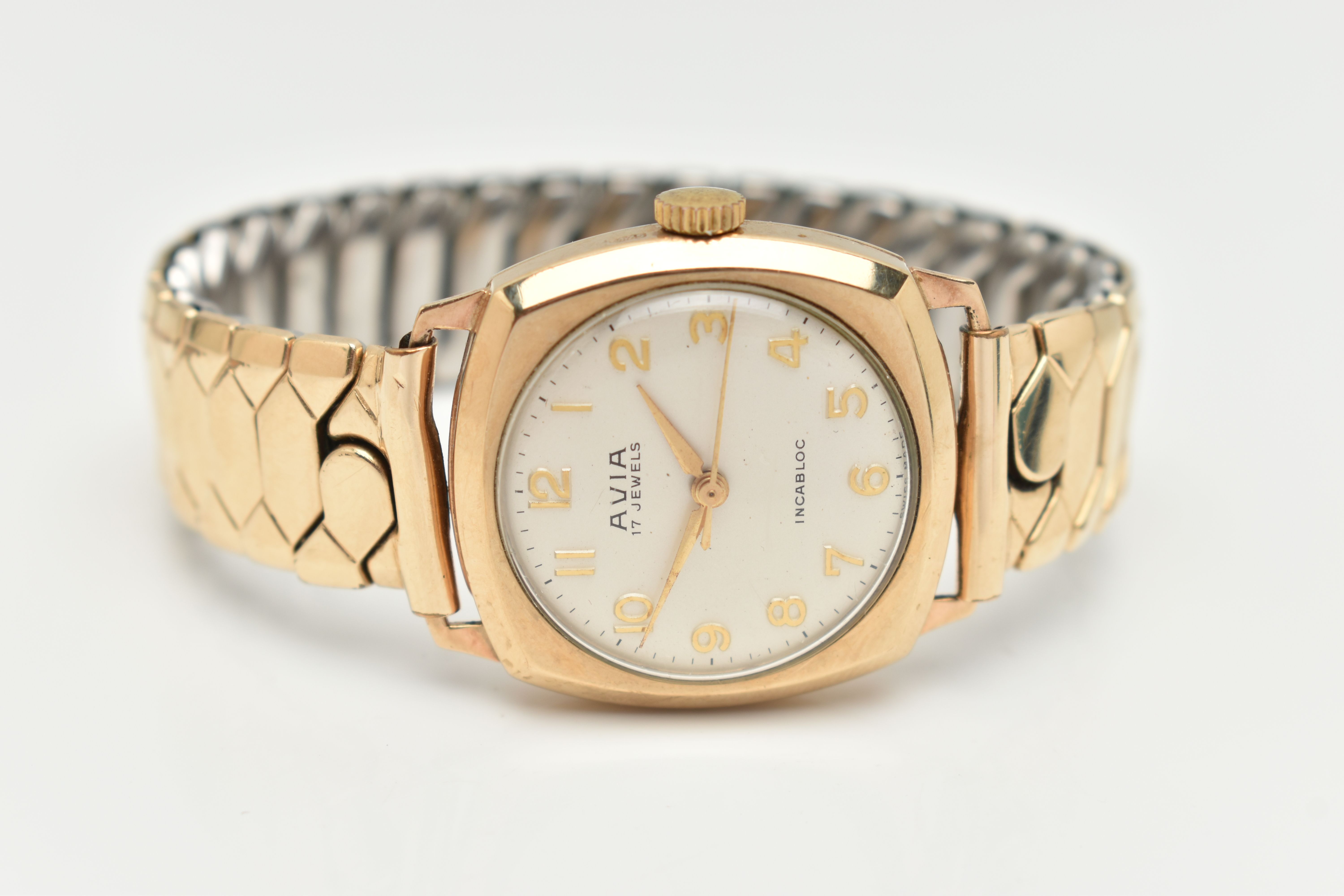A 9CT GOLD 'AVIA' WRISTWATCH, manual wind, round silver dial signed 'Avia 17 Jewels, Incabloc', - Image 4 of 6