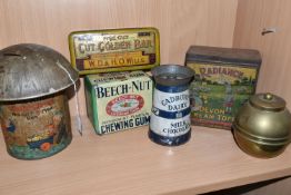 A COLLECTION OF VINTAGE ADVERTISING TINS, comprising a William Crawford & Sons Ltd 'Lucie Attwell'