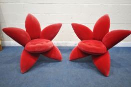 MASANORI UMEDA FOR EDRA ITALY, A PAIR OF GETSUEN LILY ARMCHAIRS, with crimson upholstery, buttoned