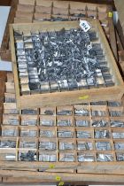 SEVEN WOODEN CONTAINERS OF PRINTER'S METAL TYPEFACE, to include a large quantity of printer's