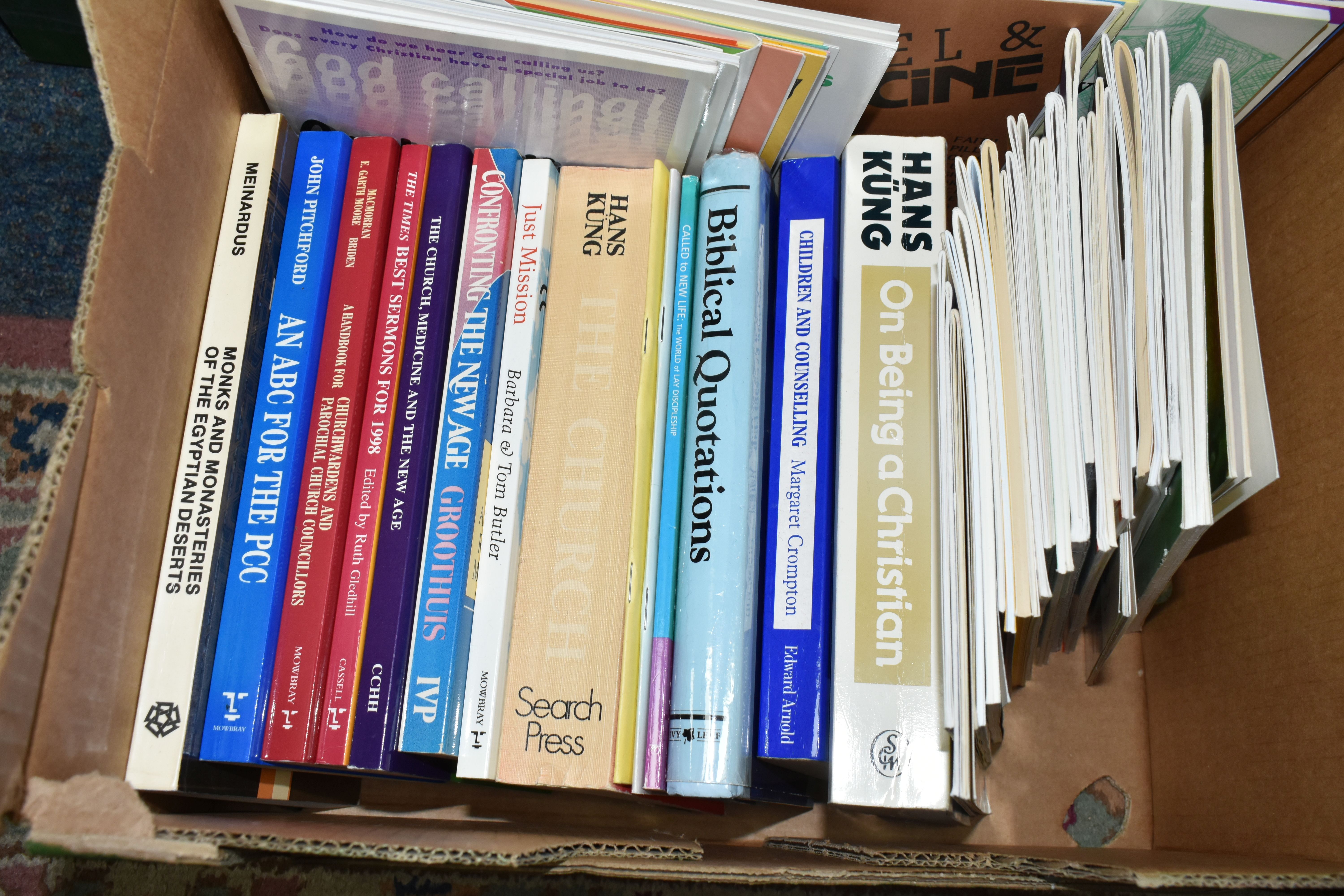 FIVE BOXES OF RELIGIOUS BOOKS / PAMPHLETS containing over 130 titles in hardback and paperback - Image 2 of 6