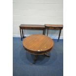 A 20TH CENTURY MAHOGANY CIRCULAR TABLE, fitted with four drawers, on four splayed legs, diameter