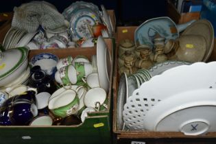 THREE BOXES OF ASSORTED CERAMICS, including George Jones Crescent 'Truro' pattern dinnerware,