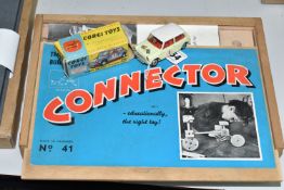 A CHILDS 1950'S WILLY FANGEL'S No41 CONNECTOR WOODEN CONSTRUCTION KIT AND A BOXED CORGI MINI-