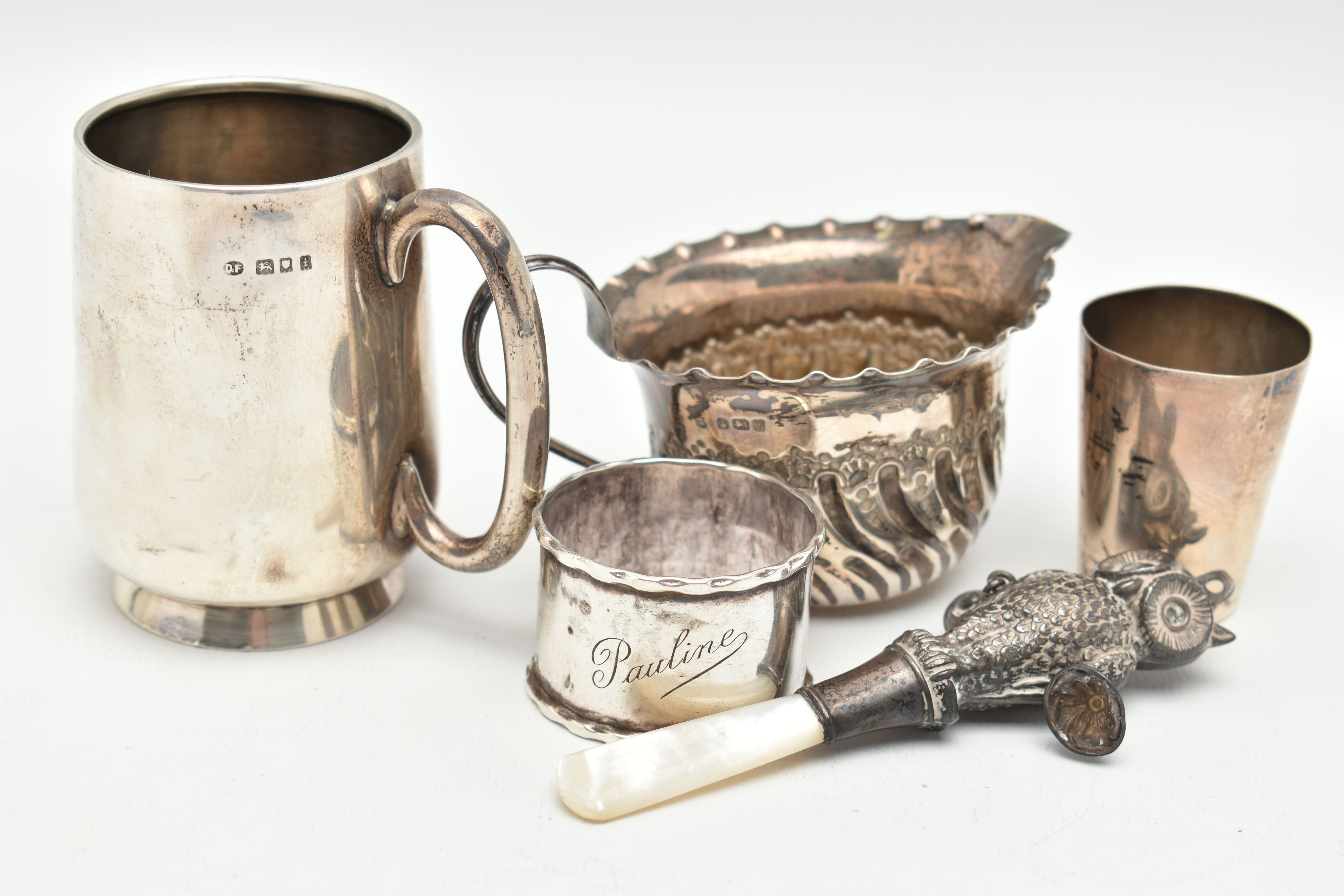 FIVE ITEMS OF SILVER, to include a silver christening cup, personal engraving reads 'Pauline Ann - Image 4 of 4