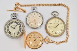 FOUR POCKET WATCHES, to include a base metal, manual wind 'Ingersoll' pocket watch, an AF '