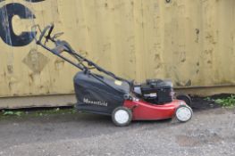 A MOUNTFIELD SELF PROPELLER PETROL LAWN MOWER with 46cm cut, Briggs and Stratton engine, electric