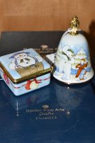 TWO BOXED BORDER FINE ARTS STUDIO 'THE SNOWMAN' ENAMEL WARES, comprising a bell, no A4008, and a '