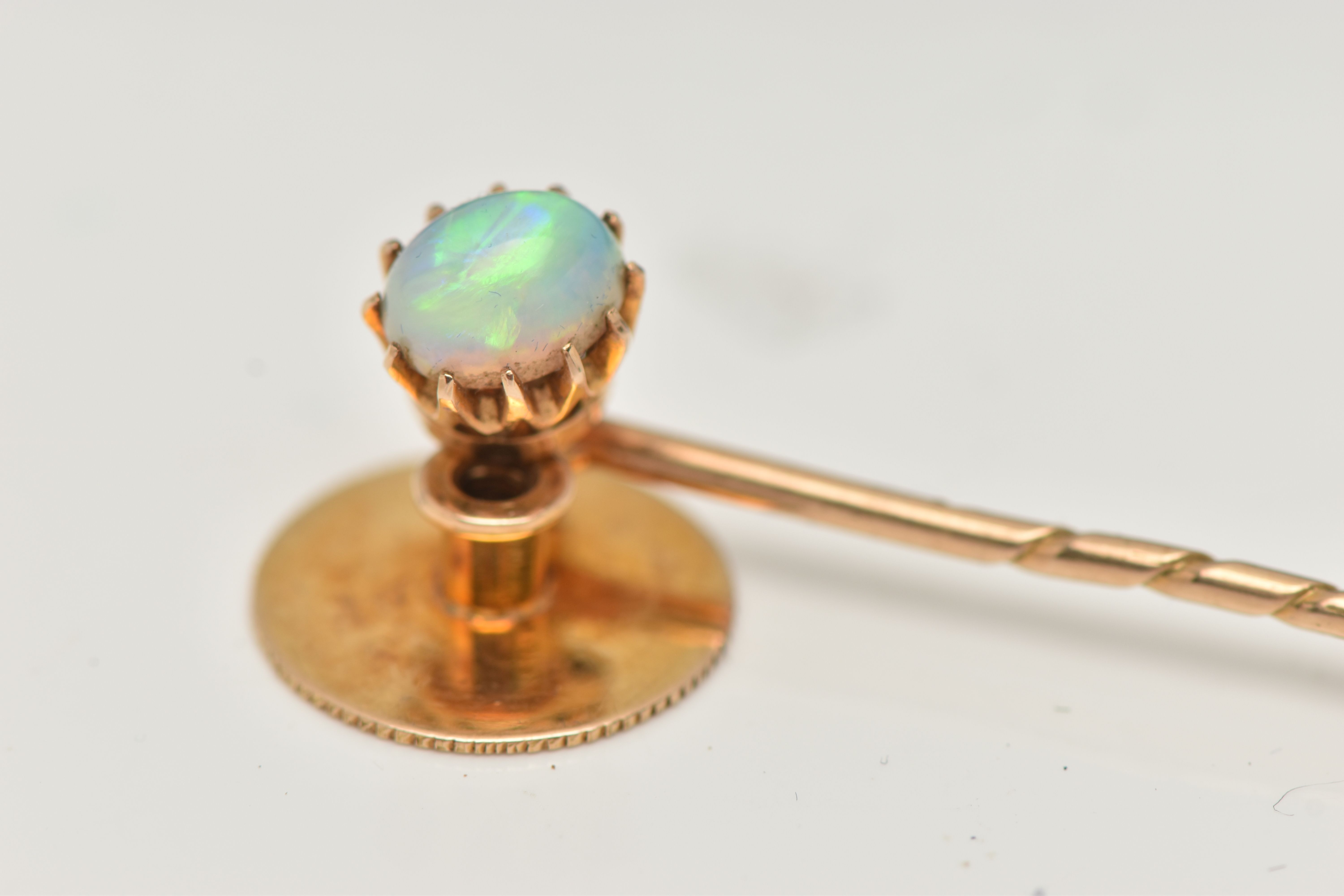 A VICTORIAN 18CT GOLD OPAL STICK PIN/DRESS STUD, oval opal cabochon in a claw setting, removeable, - Image 2 of 4