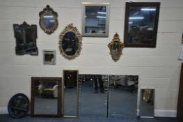 A SELECTION OF MODERN WALL MIRRORS, of various styles, sizes, shapes and materials (condition