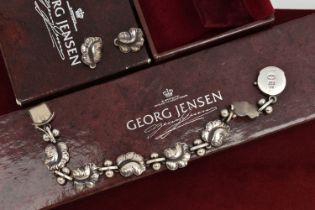 A 'GEORG JENSEN' BRACELET AND EARRINGS, moonlight grapes bracelet, design 96, fitted with a circular