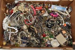 A LARGE QUANTITY OF COSTUME JEWELLERY, including beaded necklaces, imitation pearl necklaces,