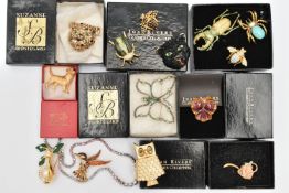 A BAG OF ASSORTED COSTUME JEWELLERY, to include seven 'Joan Rivers' costume brooches, two 'Suzanne