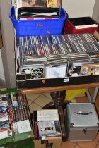 FIVE BOXES OF RECORDED MUSIC AND DVDS ETC, LP records include Top of The Pops, Joe brown, Doris