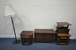 A SELECTION OF 20TH CENTURY OAK OCCASIONAL FURNITURE, to include a blanket box, width 83cm x depth