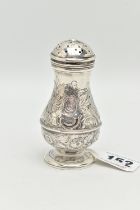 A GEORGE II, SILVER POUNCE POT, floral pattern, monogram engraved with the initials 'AM', hallmarked