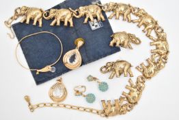 AN ASSORTMENT OF COSTUME JEWELLERY, to include a 'Swarovski' crystal bracelet and earrings in yellow