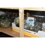 FOUR BOXES OF GLASSWARE, to include punch bowl and cups, drinking glasses, named beer glasses,