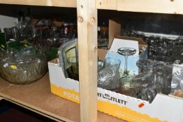 FOUR BOXES OF GLASSWARE, to include punch bowl and cups, drinking glasses, named beer glasses,