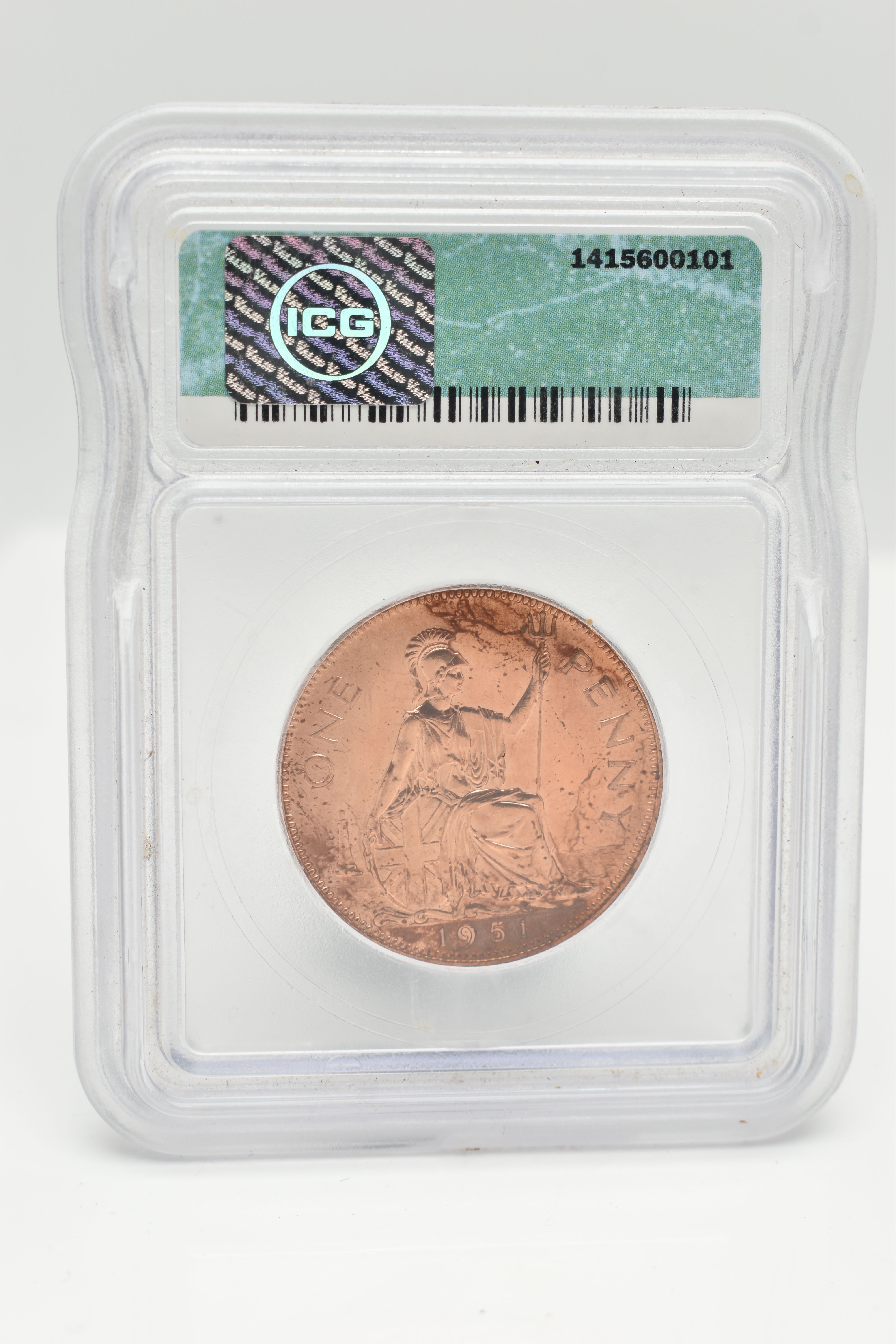 A 1951 GEORGE V1 PROOF PENNY COIN SLABBED and GRADED by I.C.G. And Verified PR65 RD (1415600101) - Image 2 of 2