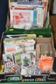 TWO BOXES OF FOOTBALL EPHEMERA to include a mixed selection of trade and cigarette cards in albums