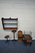 A SELECTION OF MAHOGANY OCCASIONAL FURNITURE, to include a three tier plate rack, with two