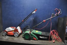 A RYNO ELECTRIC LAWN MOWER (no grass box) and a Qualcast Scarifier with collection bag (both PAT