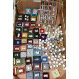 A BOX OF GLASS, CERAMIC AND METAL COLLECTORS THIMBLES, to include forty-three boxed examples,