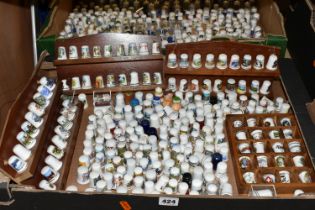 TWO TRAY SEVERAL HUNDRED COLLECTORS THIMBLES, most appear to be tourist souvenirs but with a