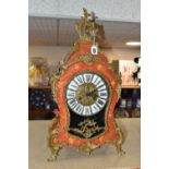 A REPRODUCTION MANTEL CLOCK, Louis XVI style, bell strike, with painted faux marquetry case, the