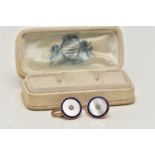 A PAIR OF 9CT GOLD DIAMOND SET CUFFLINKS, each of a circular form, centrally set with a small