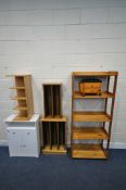 A SELECTION OF OCCASIONAL FURNITURE, to include a pine five tier open shelving unit, width 68cm x