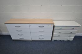 A MODERN PARTIAL WHITE SIDEBOARD/CHEST OF EIGHT DRAWERS, length 155cm x depth 42cm x height 84cm,