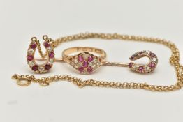 A COLLECTION OF DIAMOND AND RUBY JEWELLERY, the first a rose cut diamond and oval cut ruby cluster