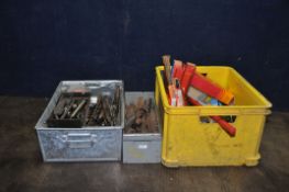 THREE TRAYS CONTAINING TAPER SHANK DRILL BITS and step drills, metric and Imperial