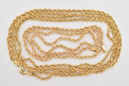 TWO 9CT GOLD ROPE TWIST CHAINS, the first fitted with a spring clasp, hallmarked 9ct Sheffield,