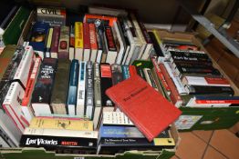 THREE BOXES OF BOOKS containing approximately seventy-five miscellaneous titles in hardback and