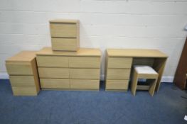 A SELECTION OF IKEA OAK EFFECT FURNITURE, to include a sideboard/chest of six drawers, length