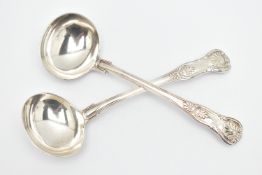 A PAIR OF EARLY VICTORIAN SILVER SAUCE LADLES, Kings pattern with engraved initial to each terminal,