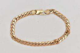 A 9CT GOLD BRACELET, the flattened curb link bracelet, to the spring release clasp, 9ct hallmark,
