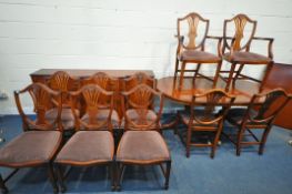 A SHAW OF LONDON 20TH CENTURY MAHOGANY TWELVE PIECE DINING SUITE, comprising an oval twin pedestal